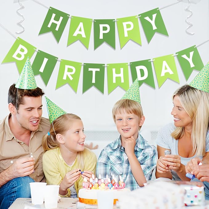 Happy Birthday Banner-Birthday Flag Bunting for Birthday Party Backdrop Decor, Happy Birthday Sign Party Supplies for Girls Boys Kids and Women Hanging Decorations (Green)