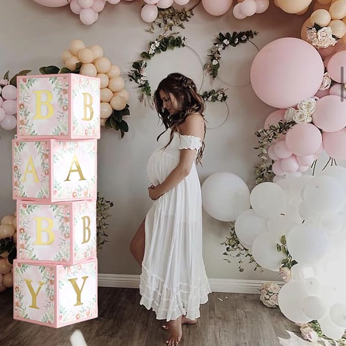Wildflower Party Decorations Floral Baby Balloon Blocks Boxes with Letters for Girls Baby Shower Birthday Bridal Shower Baby in Bloom Spring Party Decoration