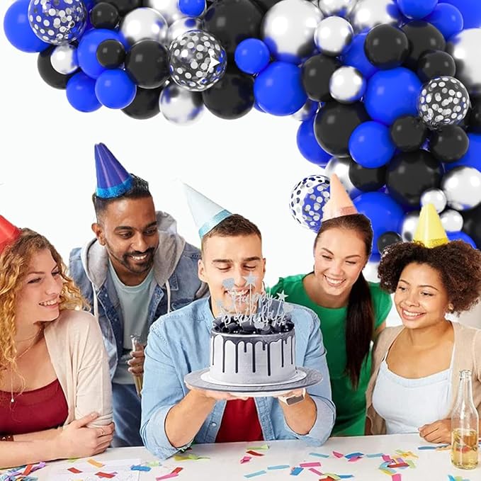 Royal Blue, Black, Metallic Silver Balloons Set - 122PCS Royal Blue and Black Balloons Arch Garland for Video Gaming Boy Birthday Men 30th 40th 50th Birthday Retirement Graduation Party Decorations