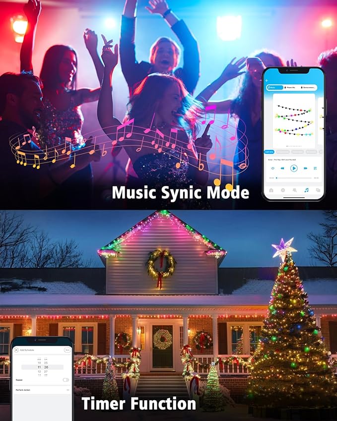 echosari Fairy Lights Plug in, 10Ft 120 LED Cluster Lights with Remote APP Control, Color Changing Firecracker String Lights with Timer Music & Mic Sync for Christmas Holiday Party Decor