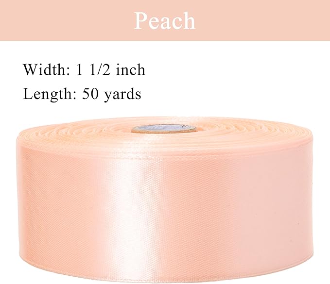 YASEO 1 1/2 Inch Peach Solid Satin Ribbon, 50 Yards Craft Fabric Ribbon for Gift Wrapping Floral Bouquets Wedding Party Decoration