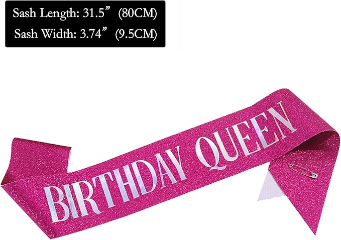 Birthday Queen Sash, Dazzle Foil Letter Glitter Hot Pink Birthday Sash for Women Girl 21st 30th 40th 50th 60th Gifts Funny Bday Gifts Party Favors Photo Prop