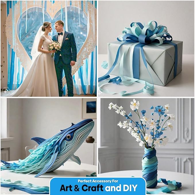 Captain Décor 4 Blue Streamers, 328ft Pack of Crepe Paper Roll, Blue Streamers Party Decorations for Bachelorette Party Decorations (1.8 inch x 82 ft/Roll)