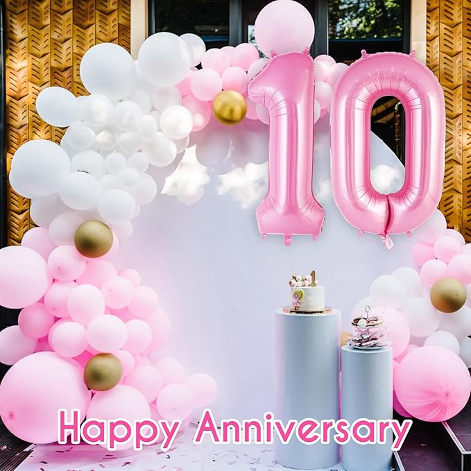 Pink Number 10 Balloon, 40 Inch Big Large Foil Helium Number Balloons, Giant Mylar Number 10 Balloons for 10 Years Old Birthday Party Decorations Supplies Anniversary