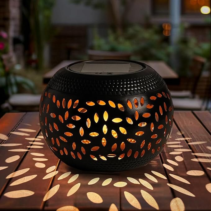 Solar Table Lanterns Outdoor Waterproof - LED Lamp Black Metal Table top Lights -Solar Powered Decorative Lantern for Desk Patio Garden Pathway Yard