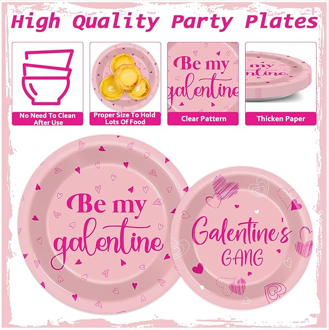 96 PCS Galentine's Day Party Decorations Be My Galentine Tableware Set Happy Galentine's Day Paper Plates Napkins Disposable Valentines Party Supplies for Girls Ladies Valentines Parties Favor