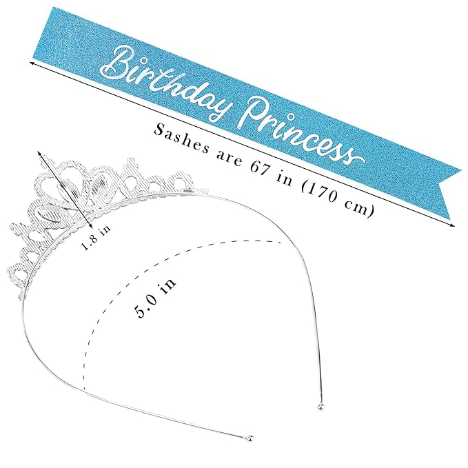 COCIDE Birthday Princess Sashes and Tiaras Kit - Pink Crowns and Tiaras for Women and Girls - Glitter Sash, Crystal Rhinestone Decorations Set