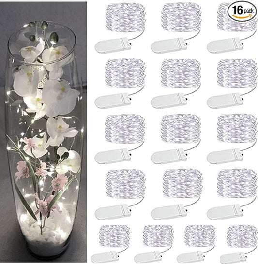 SOCO 16 Pack LED Fairy Lights Battery Operated - 10FT 30LED Copper Wire Mason Jar String Lights, IP65 Waterproof, Bendable for Indoor/Outdoor, Christmas, Wedding, Party, Camping Decor