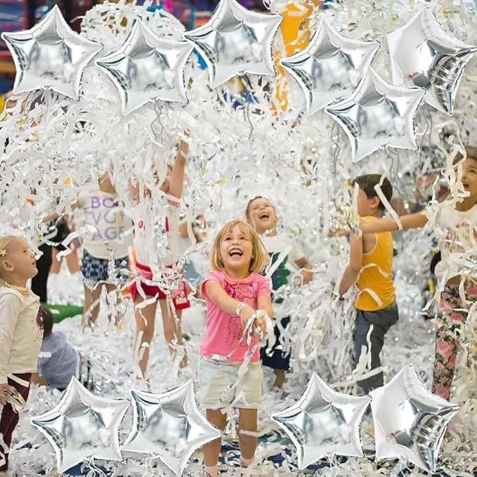 TONIFUL 30Pcs 18 Inch Large Silver Star Shape Foil Balloons Big Silver Stars Helium Mylar Ballons for Birthday Wedding Baby Shower Anniversary Engagement Party Decorations Supplies