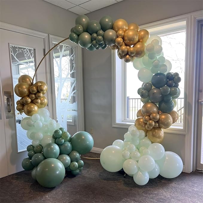 Sage Green Balloons Set, 60Pcs 12 Inch Olive Macaron Pastel Green Balloons with Metallic Confetti Gold Jungle Latex Balloon for Birthday Party Woodland Safari Baby Bridal Shower Decorations Supplies