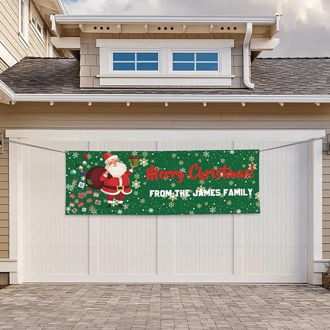 Personalized Merry Christmas Banners and Signs Customize with Family Name Photo Custom Xmas Holiday Decor for Indoor Outdoor 6'x2'