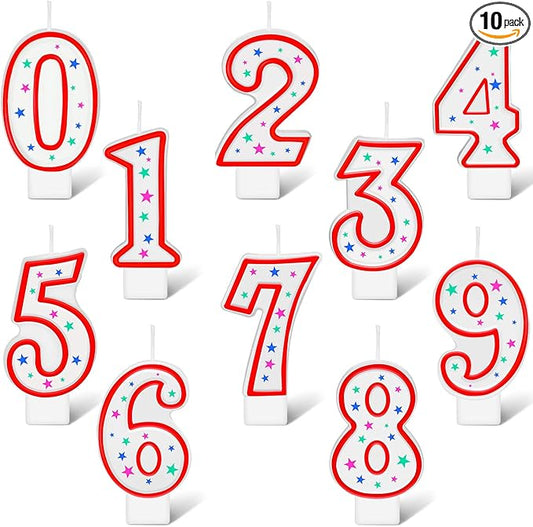 Nuanchu 10 Pcs Number Birthday Candles for Cakes, Polka Dot Colorful 0-9 Numeric Candles for Birthday Cake Decoration, Numeral Topper Decor for Wedding Anniversary Reunions Party Celebrations(Red)