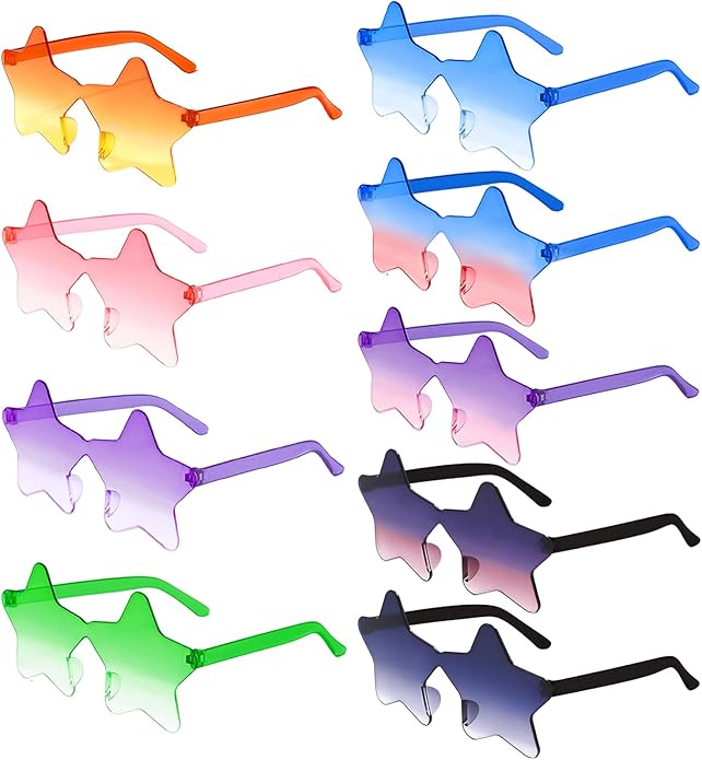 9 Pack Star Sunglasses, Colorful Rimless Star Shaped Glasses, Unisex Party Favors Supplies for Beach, Pool, Outdoors