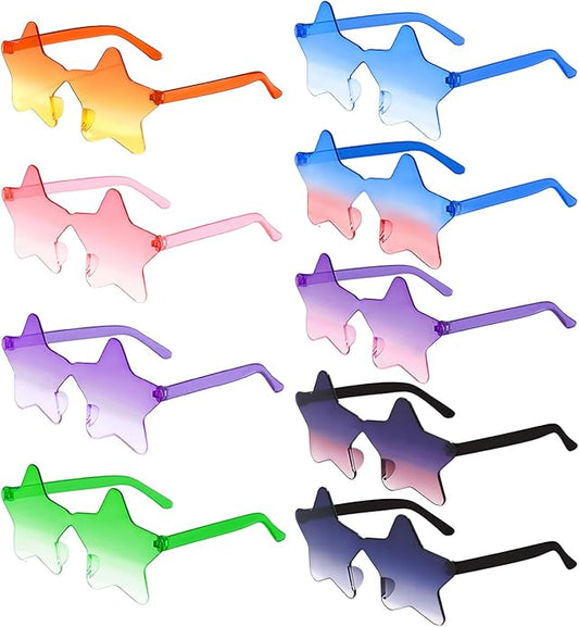 9 Pack Star Sunglasses, Colorful Rimless Star Shaped Glasses, Unisex Party Favors Supplies for Beach, Pool, Outdoors