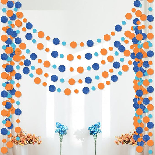 Outus 5 Pieces Orange,Blue Round Dots Garland Graduation Party Hanging Decor Each Length 13.1ft Glitter Paper Dot Streamers for Birthday Wedding Classroom Supplies