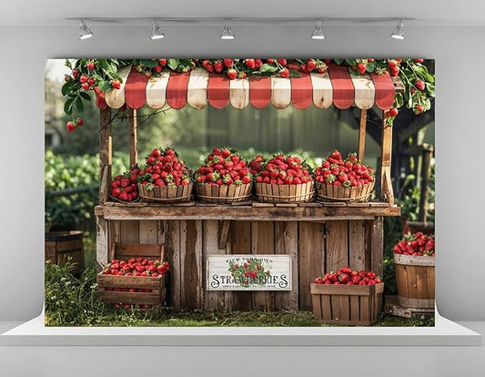 Kate 7x5ft Red Strawberry Backdrops for Photography Summer Fruit Shop Background Pick Your Own Strawberry Backgrounds Baby Birthday Party Banner Studio Backdrop