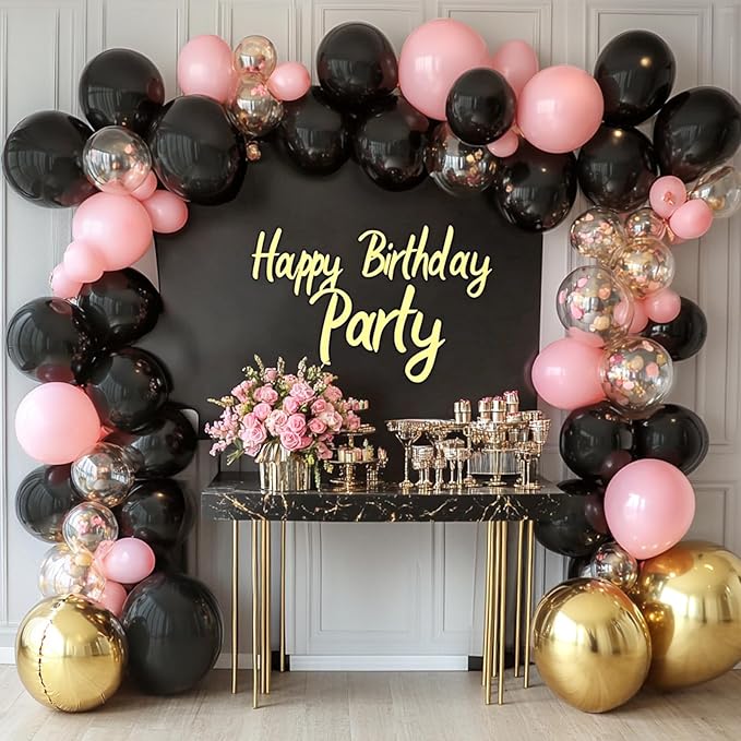 RUBFAC 135pcs Black Balloons Different Sizes 18 12 10 5 Inch for Garland Arch, Latex Balloon for Halloween Party Birthday Wedding Decorations