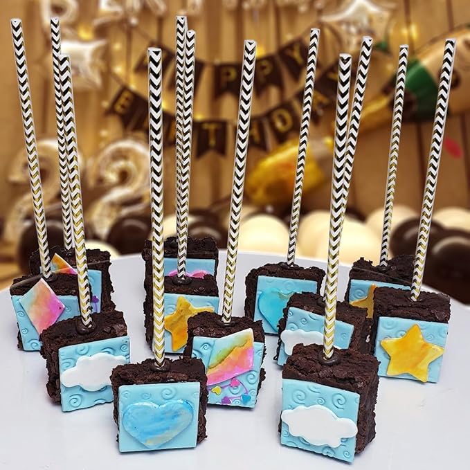 Metallic Gold Chevron Drinking Paper Straws for Valentine's Day Wedding Party Biodegradable Straw Box of 100