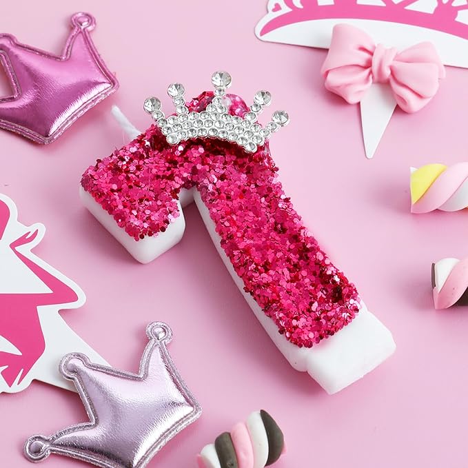 AKURIEEY Hot Pink Birthday Candles Crown Number 7 Candle Birthday Party Decorations Cake Topper Cupcake Decor for Anniversary Celebrations Supplies