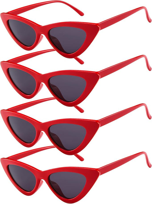 PLULON Vintage Narrow Cat Eye Sunglasses Women Men Sun Glasses Retro Cateye Boys Girls Birthday Summer Beach Pool Party