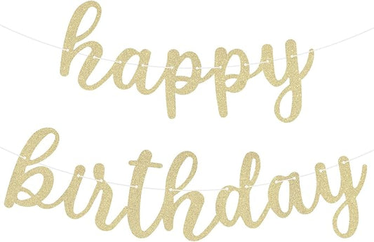 Glitter Happy Birthday Banner Sign Wall Door Banners for Women Men Boys Girls Birthday Party Backdrop Garland Decorations, Personalized Letters Name Banners Connected Champagne Gold