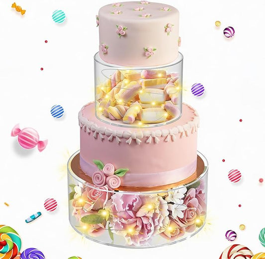 SAMYUCHO 2 Pcs Acrylic Cake Stand 6" Dx4 H 10" Dx4 H with Led Lights for Party Wedding Cake Stand Clear Cake Cupcake Display Stand Centerpiece Tier Floating Cup Cake Supports Stands for Stacking