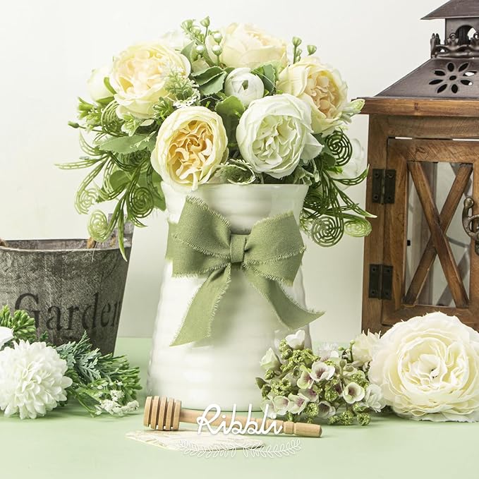 Ribbli 3 Rolls Sage Green Ribbon 1 Inch x 18 Yards Handmade Cotton Frayed Fringe Ribbons for Gift Wrapping Wedding Invites Bridal Bouquets Baby Shower DIY Crafts Home Decor