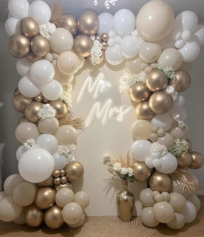 Nude White Gold Balloons, 60PCS Metallic Champagne Gold Cream White Clear Balloon White Sand Blush Beige Transparent Party Balloons for Birthday Boho Wedding Anniversary Engagement Hen Decorations