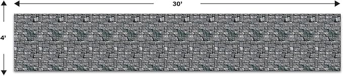 Beistle Stone Wall Backdrop 3-Count – Extra Large 4' x 30' Plastic Medieval Wall Decorations for Halloween Parties, Castle-Themed Events, Haunted Houses, Fantasy Photo Backgrounds