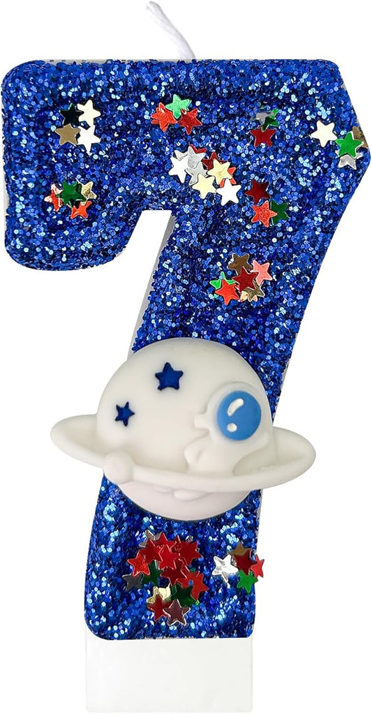 HXOUSE Spaceship Number 7 Birthday Candles - Planet Theme Birthday Candles for Cake - Astronaut Party Celebration Candles for Boys & Girls (Number 7)