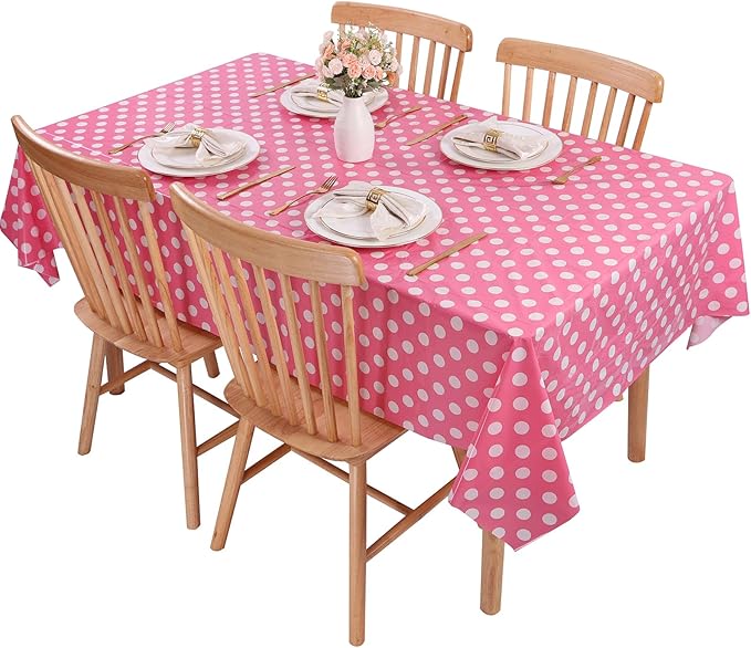 Kesfey 3 Packs Minnie Mouse Tablecloth 54 x 108 Inch Pink Polka Dot Table Cloths Disposable Plastic Pink Waterproof Picnic Table Covers Pink and White Dots Minnie Tablecover for Birthday Party