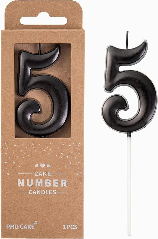 PHD CAKE 2.76 Inch Elegant Black 5 Number Birthday Candles, Black Number Candles, Cake Number Candles, Party Celebration