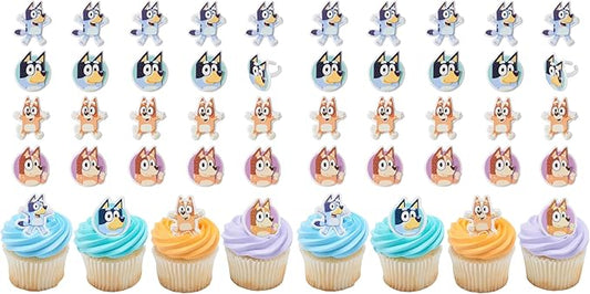 DecoPac Bluey So Much Fun Rings, Cupcake Decorations Featuring Bluey, Bingo, Bandit, and Chilli, 3D Food Safe Cake Toppers –1.4 x 1.75 inches (Pack of 48)