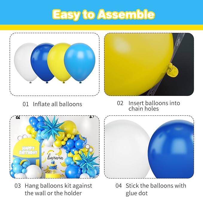 Yellow Blue White Balloon Arch Kit,Balloons Garland Kit with Star Balloons for Birthday Baby Shower Party Supplies