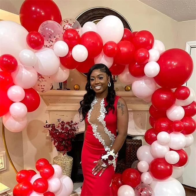 Red White Balloons Set, 35 Pack 12 Inch Red White Confetti Latex Party Helium Balloon for Girls Women Birthday Party Wedding Valentine's Day Graduation Galentines Christmas Party Decoration