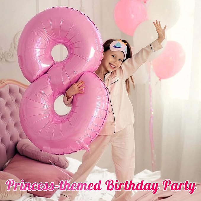 Pink Number 8 Balloon 40 Inch, Big Large Foil Helium Number Balloons, Jumbo Giant Mylar Number 8 Balloons for 8 Year Old Birthday Party Decorations Supplies Anniversary Celebration