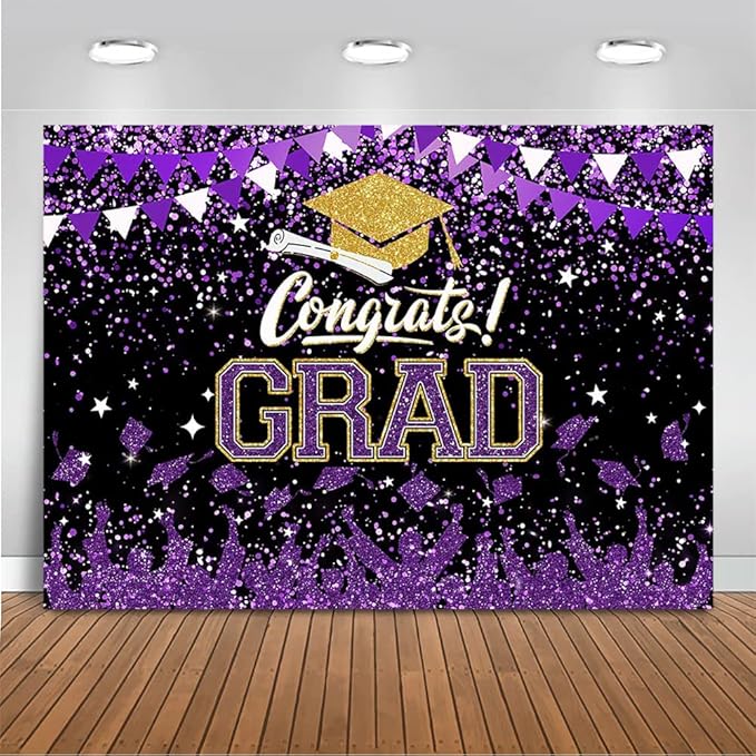 Mocsicka Graduation Party Decorations 2026 Congrats Grad Backdrops for Photography Bachelor Cap Congratulations Grad Photo Backdrop Graduation Prom Party Supplie (Purple, 8x6ft(96x72 inch))