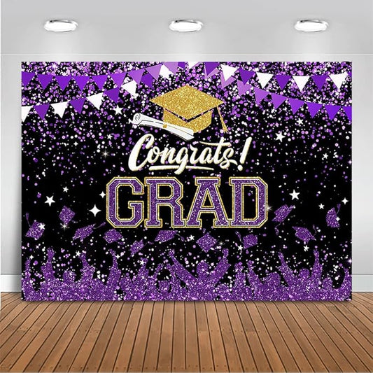 Mocsicka Graduation Party Decorations 2026 Congrats Grad Backdrops for Photography Bachelor Cap Congratulations Grad Photo Backdrop Graduation Prom Party Supplie (Purple, 10x8ft(120x96 inch))