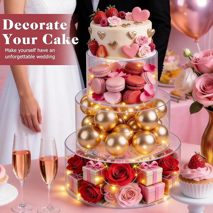 SAMYUCHO 3 Pcs Acrylic Cake Stand 6" Dx4 H 8" Dx4 H 10" Dx4 H with Led Lights for Party Wedding Cake Stand Tier Clear Cake Cupcake Display Centerpiece Floating Cup Cake Supports Stands for Stacking