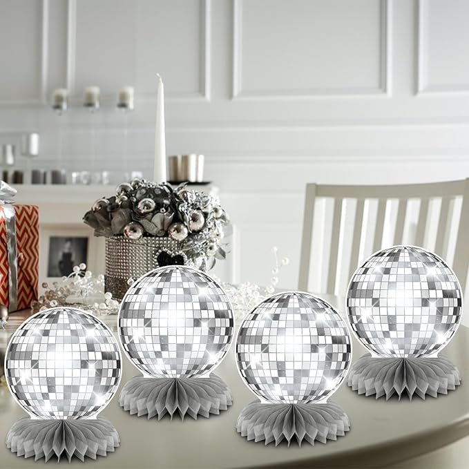 Disco Centerpieces for Tables Silver 70s Party Decorations Flat Disco Ball Décor for Classroom Birthday Wedding (Not Ball)