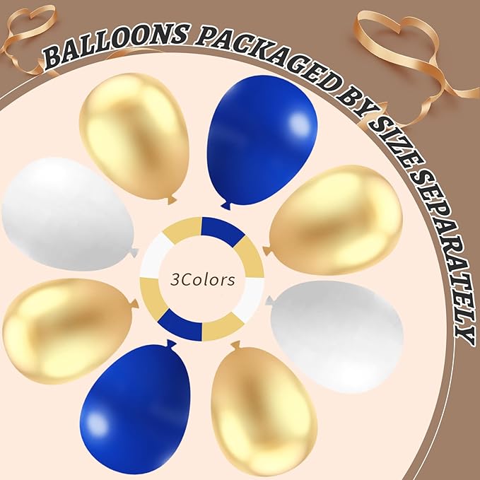 412Pcs Royal Blue and Gold Balloons Arch Garland Kit,5 10 12 18 inch blue and gold balloons for Anniversary Wedding New Year Birthday Party Decorations