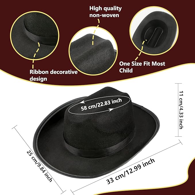4 Pack Kids Cowboy Hat Felt Western Cowboy Hat Wide Brim Cowgirl Hat for Boys Girls Cosplay Party Costume Accessory