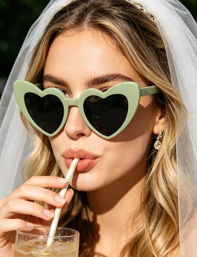 8 Pack Heart Sunglasses Vintage Cat Eye Heart Glasses Retro Bachelorette Bride Sunglasses Bulk for Women