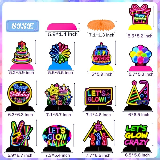 Glow Neon Honycomb Centerpieces 13Pcs Glow Birthday Party Decorations Neon Party Centerpieces for Table Neon Birthday Party Supplies Glow in The Dark Decoration Let's Glow Crazy Baby Shower Supplies