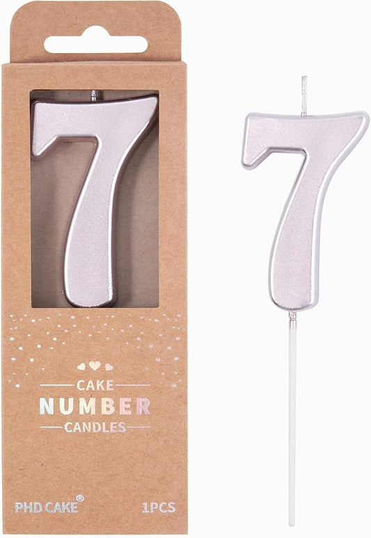 PHD CAKE 2.76 Inch Modern Rose Gold 7 Birthday Candles, Cake Number Candles for Party Celebration