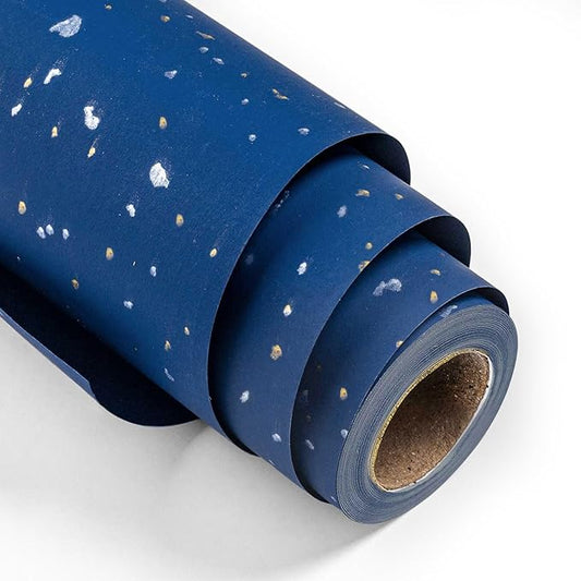 MAYPLUSS Navy Blue Wrapping Paper Roll - 17Inch x 16.5Feet - Masculine Black Gold Shiny Flakes on Matte Dark Navy Blue Heavy Gift Wrap Paper w/Silky Touch for Father's Day, Birthday, Holiday, Christmas