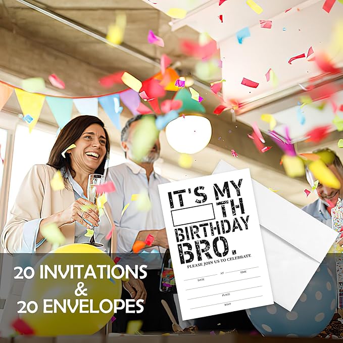 AEHIE 20 Sets Teen Boys Birthday Party Invitations With Envelopes, Black and White Double-sided Printed Birthday Party Invitation Invite Cards for Teen Boy Kids,Boys Birthday Party Invites