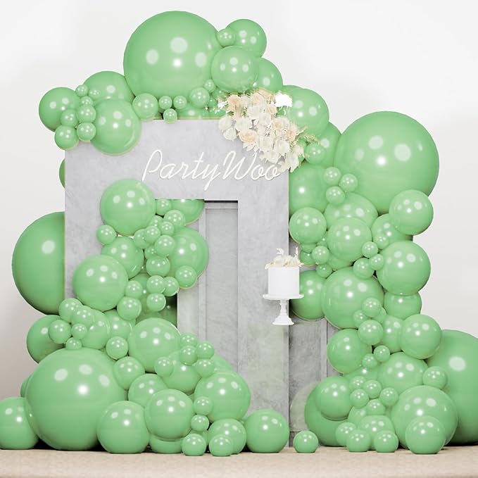 PartyWoo Pearl Light Green Balloons 140pcs Different Sizes of 18 12 10 5 Inch Pastel Neon Green Balloon Arch Kit for Baby Shower Wedding Spring Forest Theme Birthday Party Decorations Green-Z43