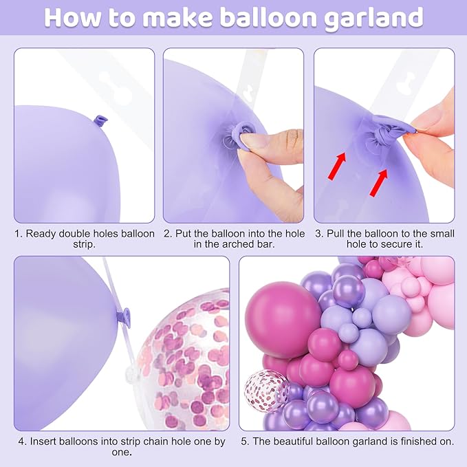 Amandir 153Pcs Pink Purple Balloons Arch Garland Kit Different Sizes 18 12 10 5inch Latex Pink Metallic Light Purple Rose Red Confetti Balloon Mother Butterfly Shower Bridal Birthday Party Decorations