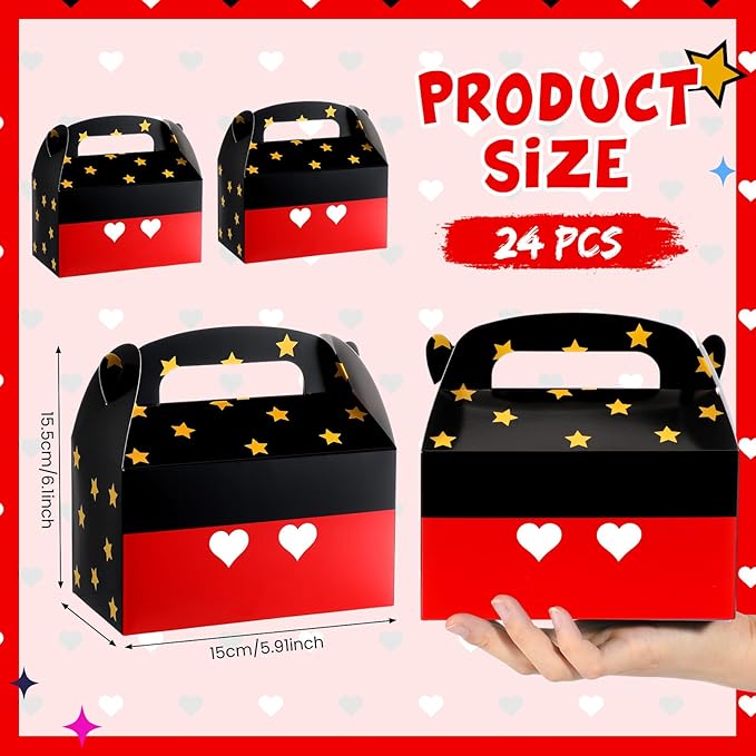 Marspark 12 Pack Black Mouse Cartoon Birthday Party Supplies, Paper Gift Boxes, Cartoon Candy Treat Boxes for Birthday Party Decorations(Black Mouse Pattern)